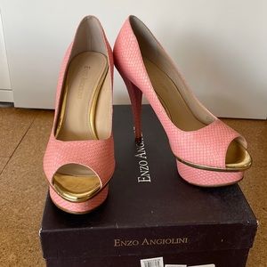 Enzo Angiolini Pink scale platform stiletto heels.  Worn only one time.